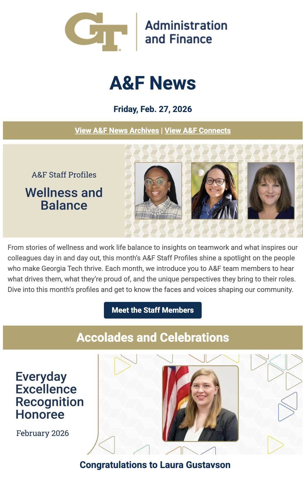 screenshot of the February 2026 A&F newsletter