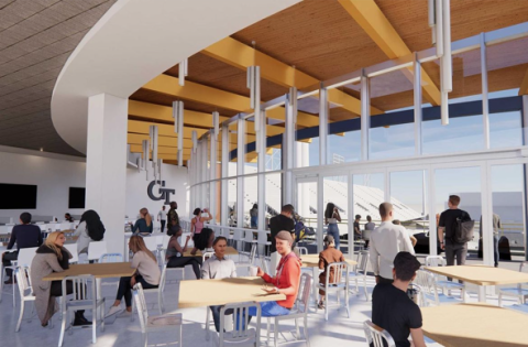Rendering of the Dining Hall in the Thomas A. Fanning Student Athlete Performance Center Rendering of the Dining Hall in the Thomas A. Fanning Student Athlete Performance Center
