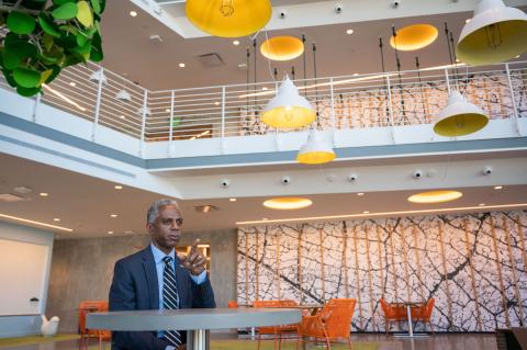 Daren Hubbard, seated in the Coda Building.