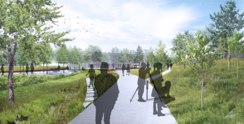 View of the Eco-Commons from Ferst Drive and Hemphill Avenue