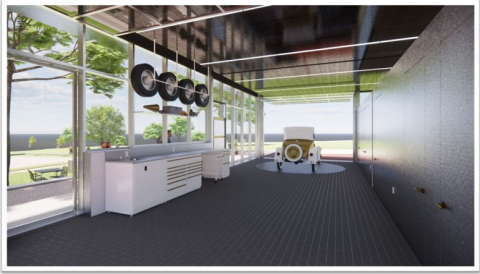 interior rendering for the ramblin' wreck garage